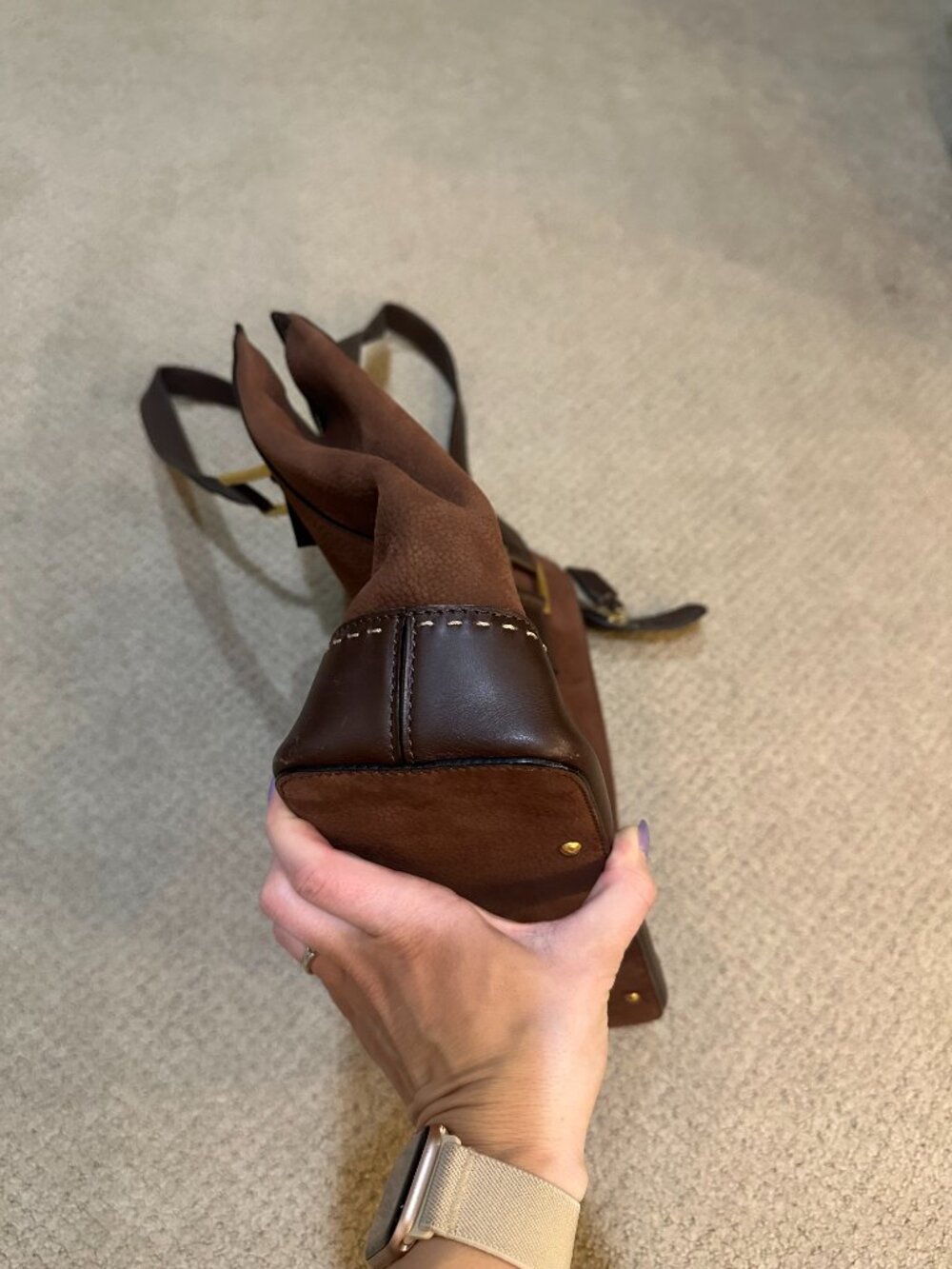 Celine Brown Leather Suede Tote Bag Zip Top Work Bag - Picture 3 of 9